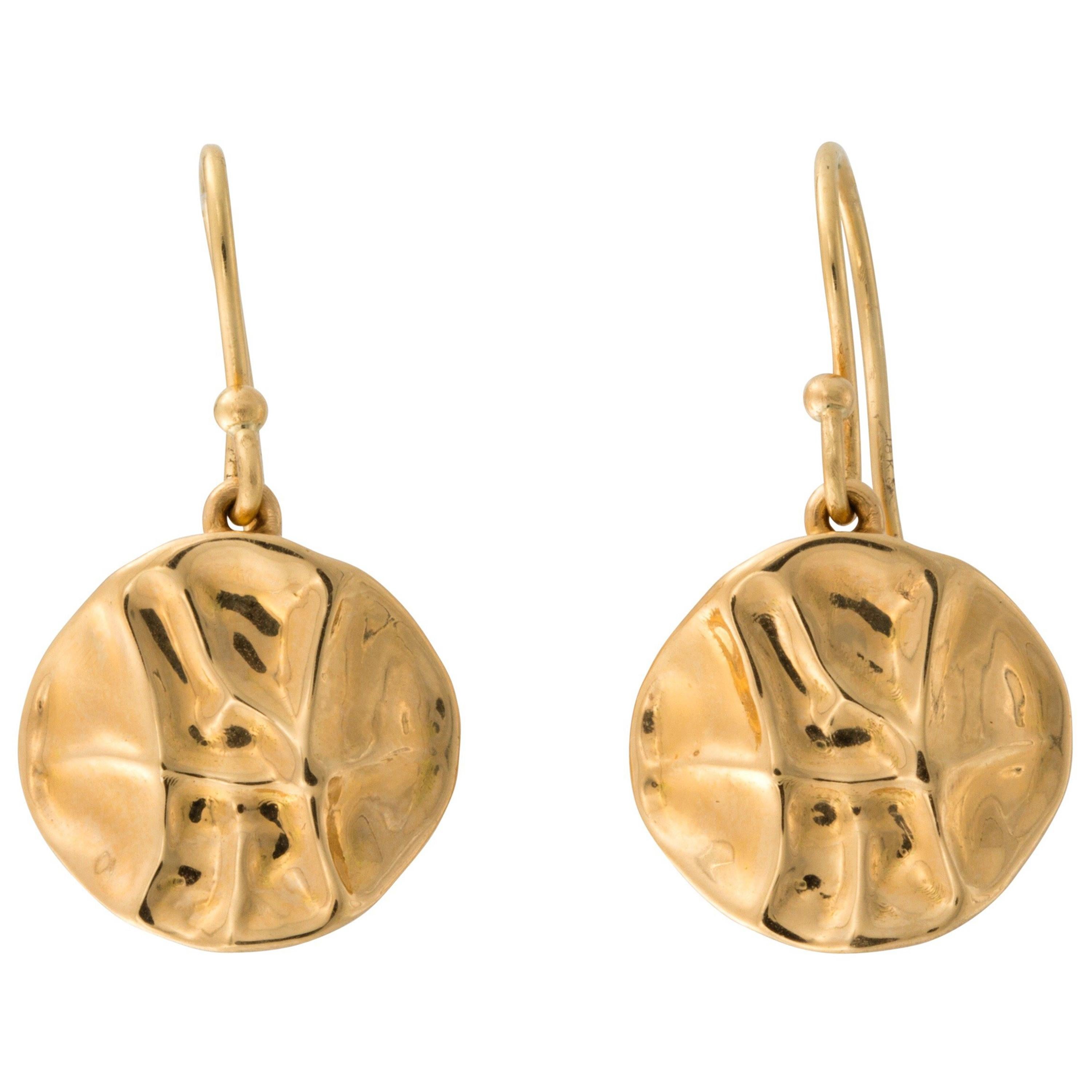 18 Karat Gold Shield Drop Earrings For Sale