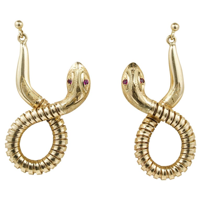 Victorian 15 Carat Solid Gold Rare Coiled Snake Large Sized Earrings ...