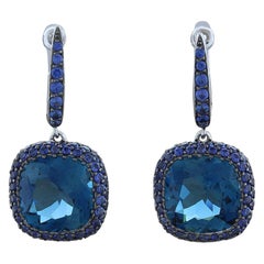 Blue Topaz Blue Sapphire Drop Earrings