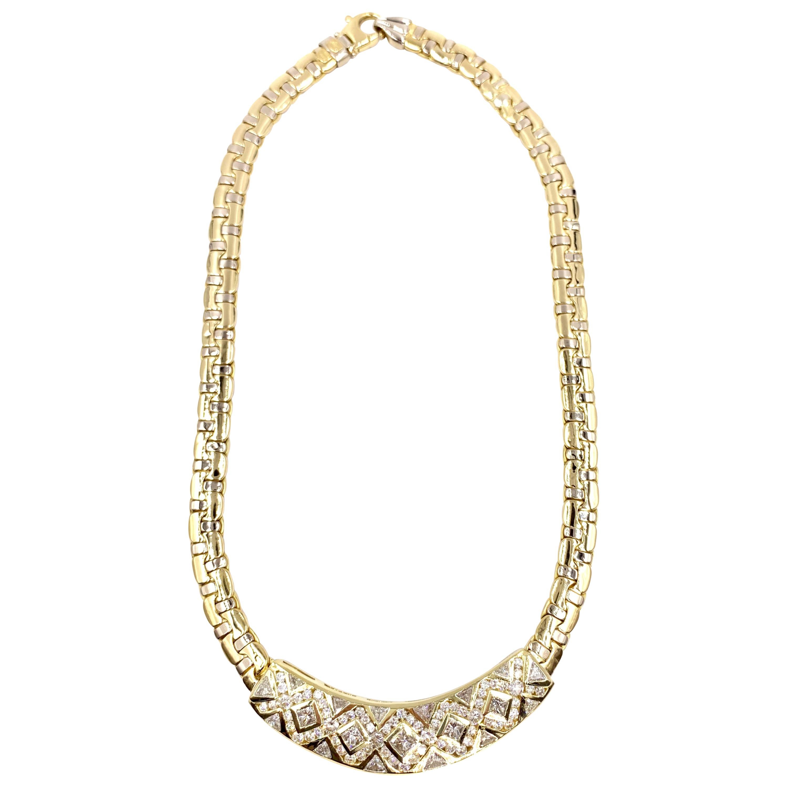 18 Karat Modern Fancy Link Diamond Bar Necklace 7.55 Carat Total Weight For Sale