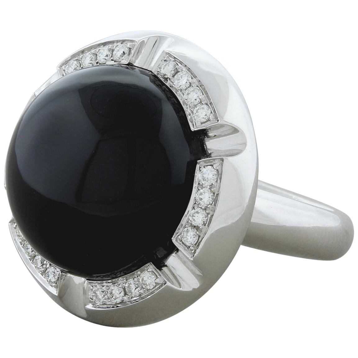 Black Onyx Diamond Gold Cocktail Ring