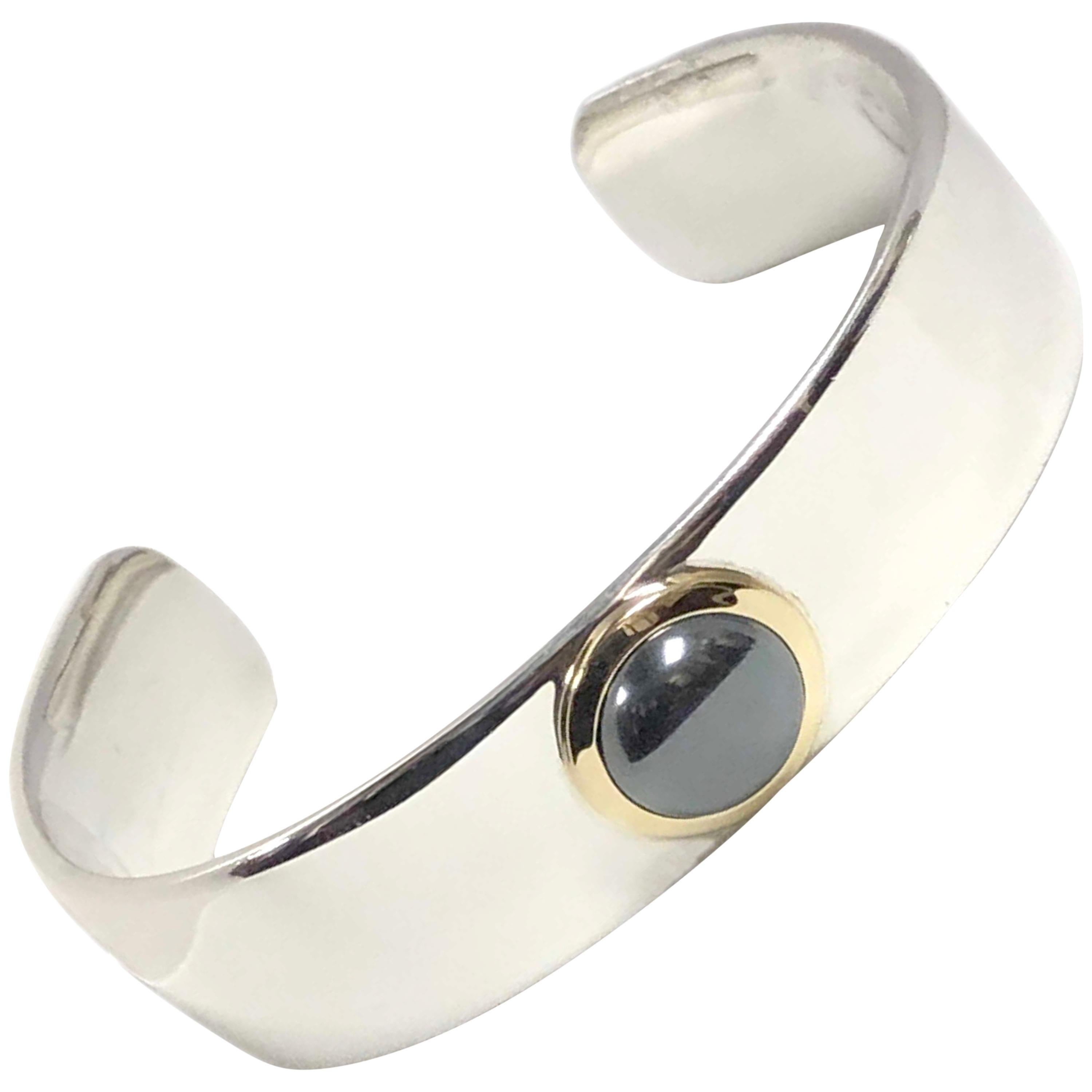 Tiffany & Co. Silver 18 Karat and Stone Set Cuff Bracelet