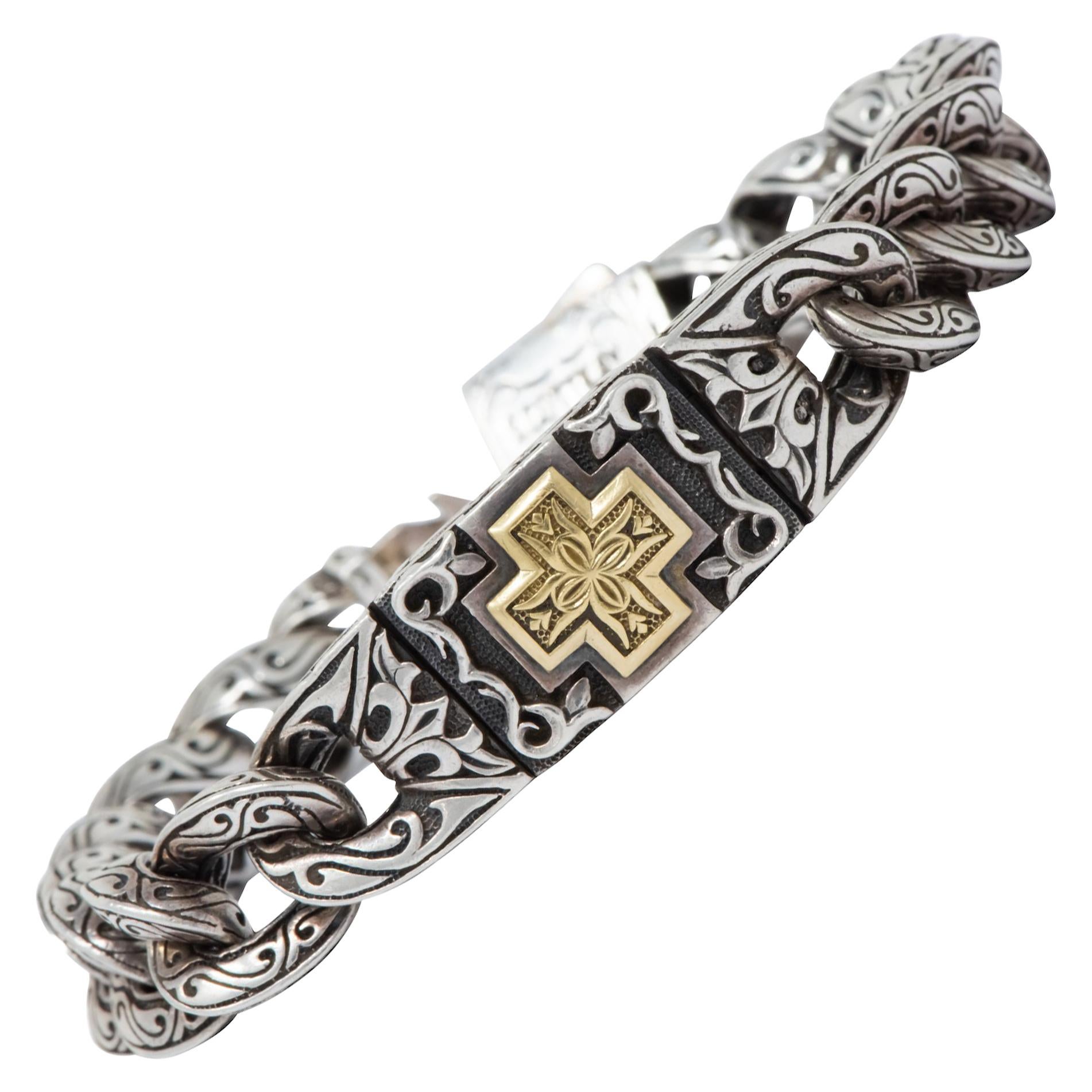 Scott Kay Sterling Silver 18 Karat Gold Unkaged Men's Cross Bracelet