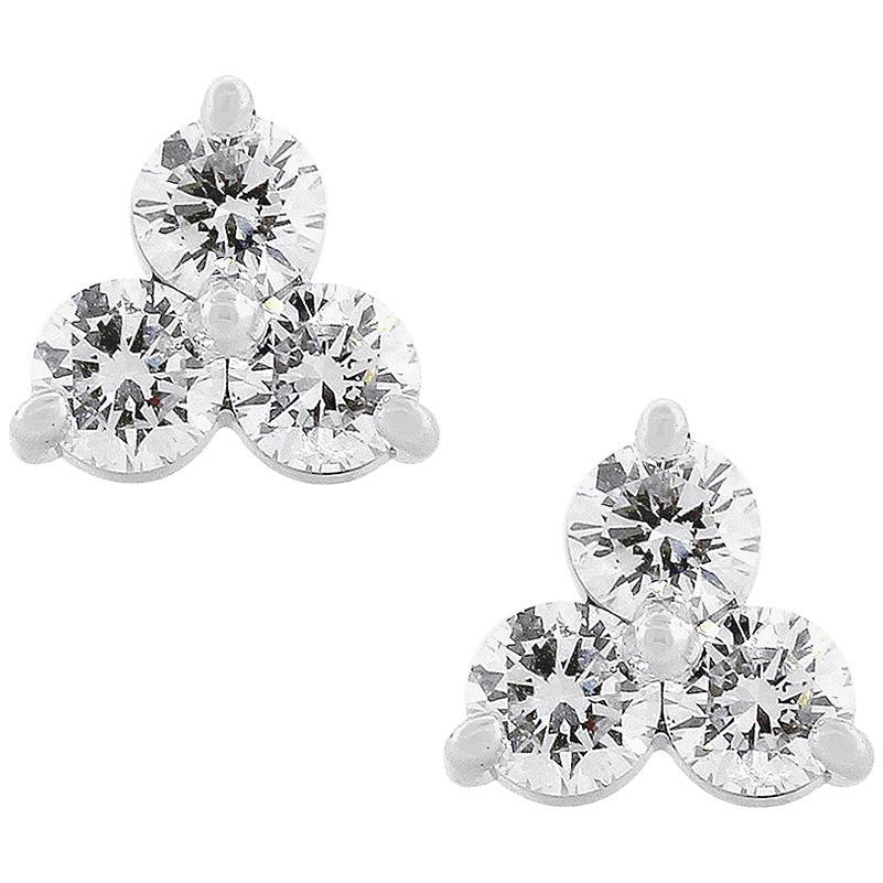 Round Diamond Three-Stone Cluster Earrings