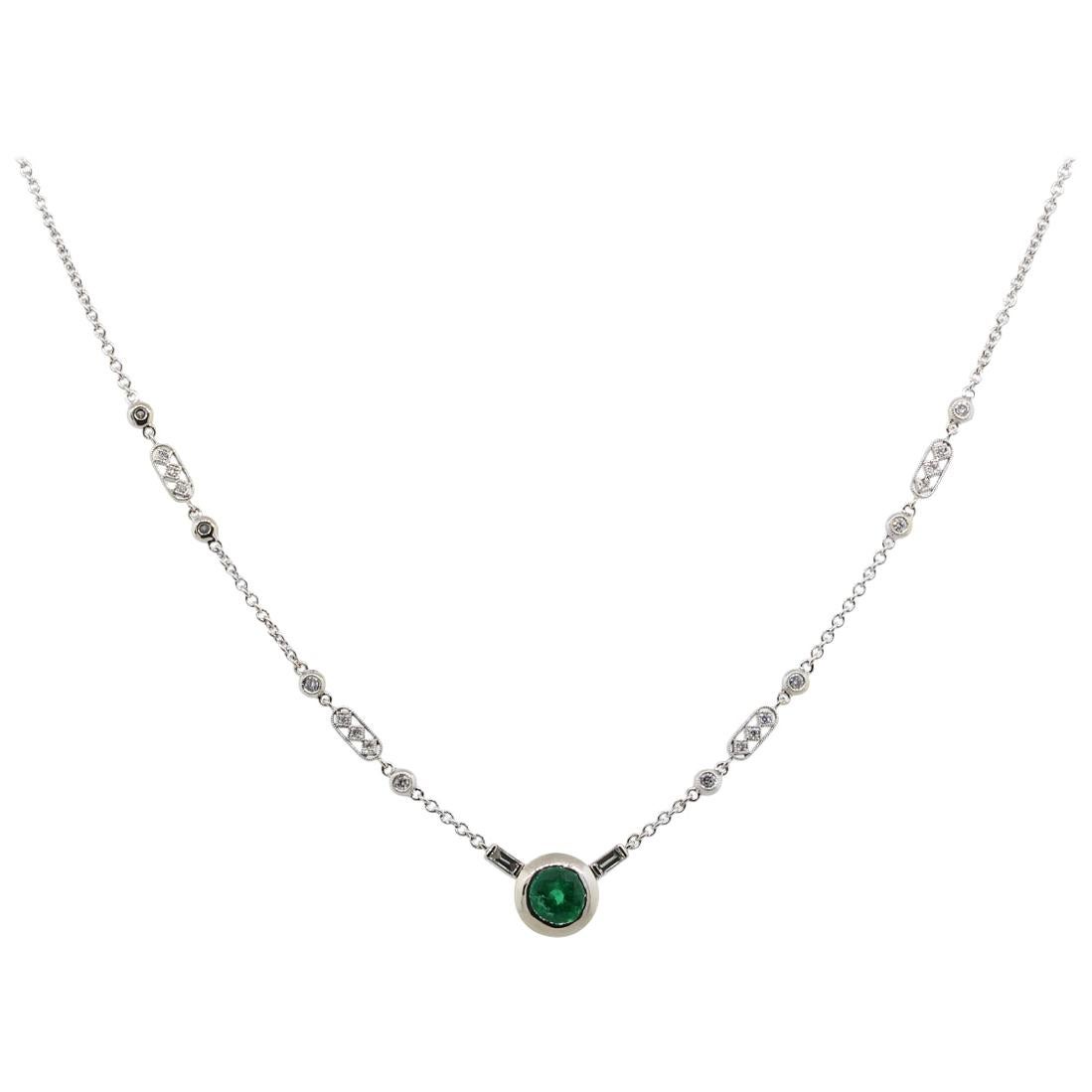 Diamond and Emerald Byzantine Style Pendant Necklace