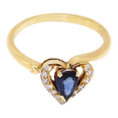 14 Karat Yellow Gold 0.40 Carat Pear Sapphire and Diamonds Open Heart Ring
