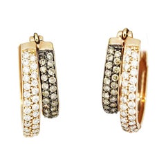Morris & David 14 Karat Rose Gold 1.25 Carat Cognac Diamond Hoop Earrings