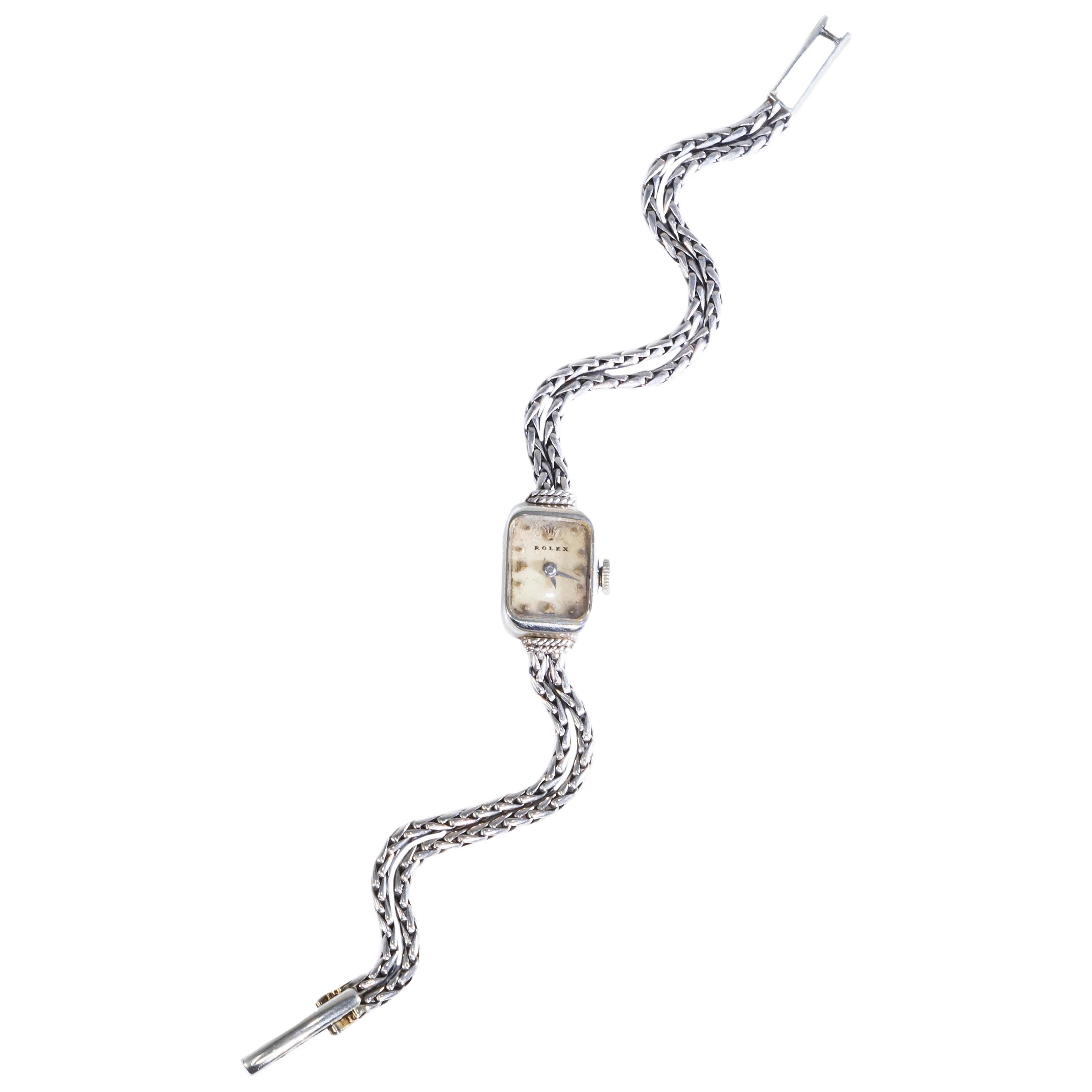 Vintage 1960s Rolex 18 Karat Gold Double Rope and Knot Motif Bracelet Watch For Sale