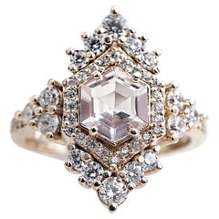 Hexagon Morganite Diamond Yellow Gold Engagement Ring