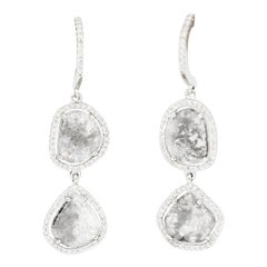 Morris & David 14 Karat White Gold 4.08 Carat Rose Cut Diamond Dangle Earrings