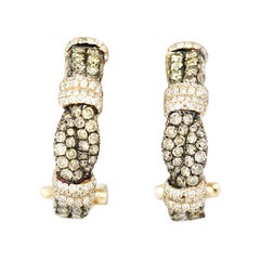 Morris & David 14 Karat Rose Gold 1.95 Carat Cognac Diamond Huggie Earrings