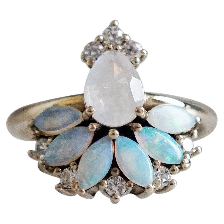 Fairydust Opal Moonstone Diamond Ring For Sale