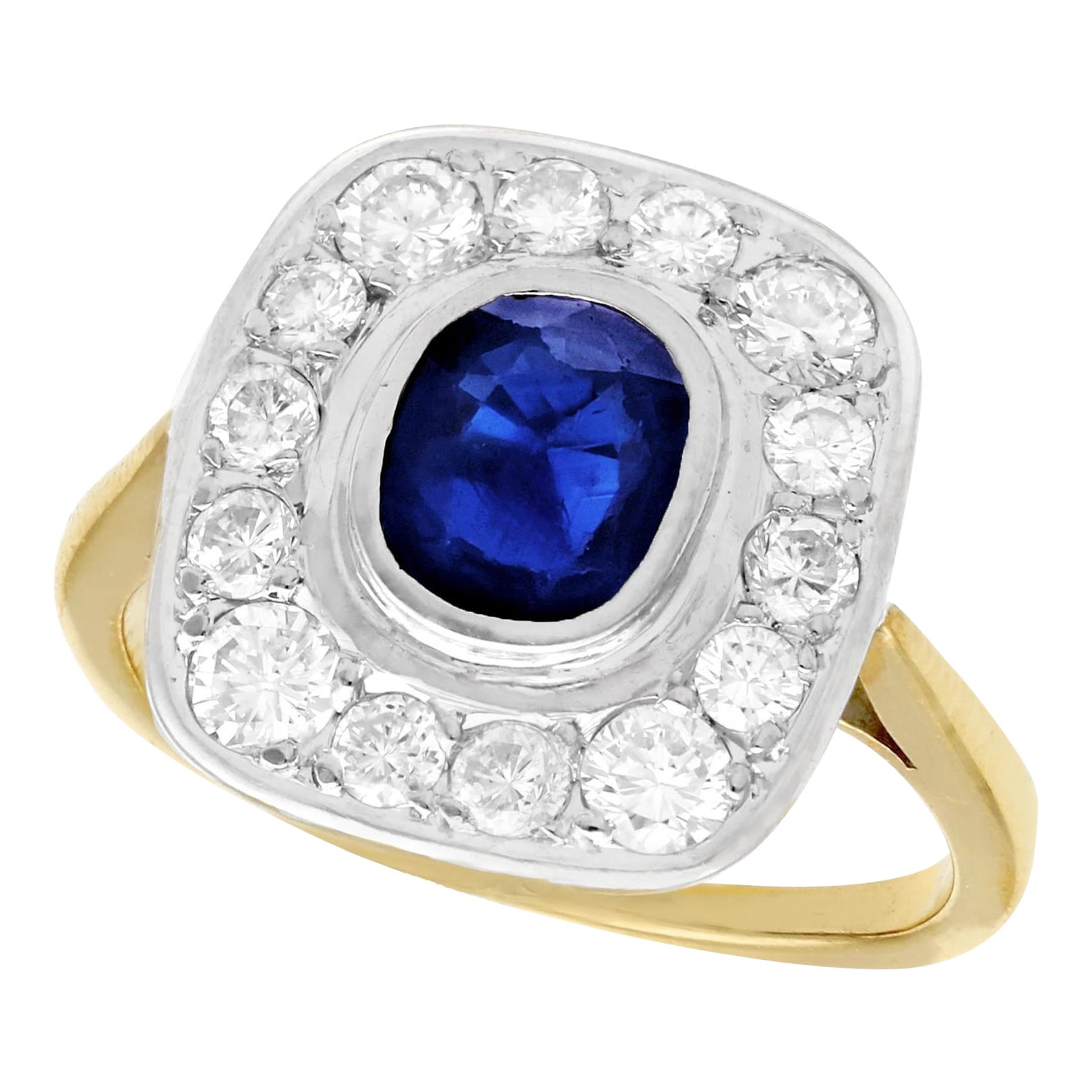 Vintage French 1.02 Carat Sapphire and 1.13 Carat Diamond Yellow Gold Ring