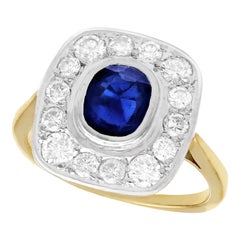 Bague française vintage en or jaune avec saphir de 1,02 carat et diamant de 1,13 carat