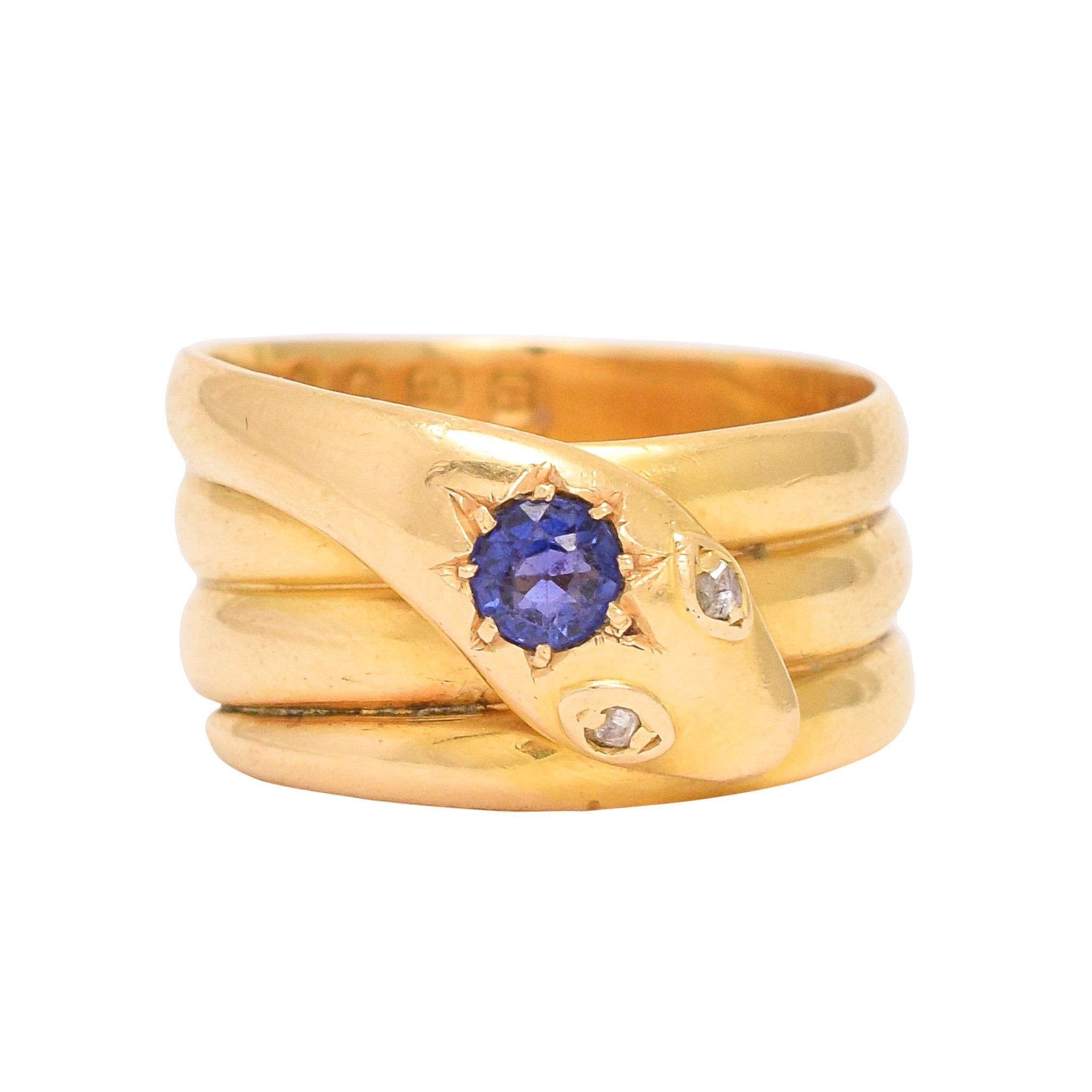 Antique Victorian Sapphire Diamond Coiled Snake Ring