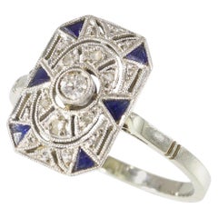 Stunning French Art Deco Diamond and Sapphire Engagement Ring