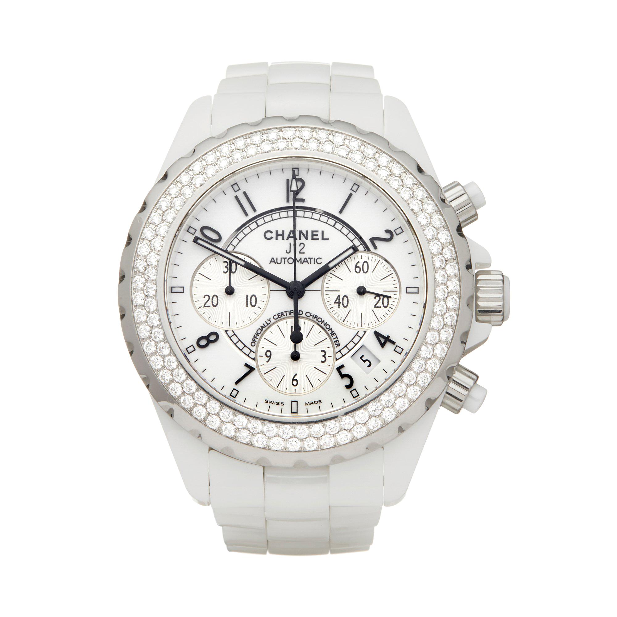 Chanel J12 H1008 White Ceramic Factory Diamond Bezel Unisex Watch 41MM, Chanel