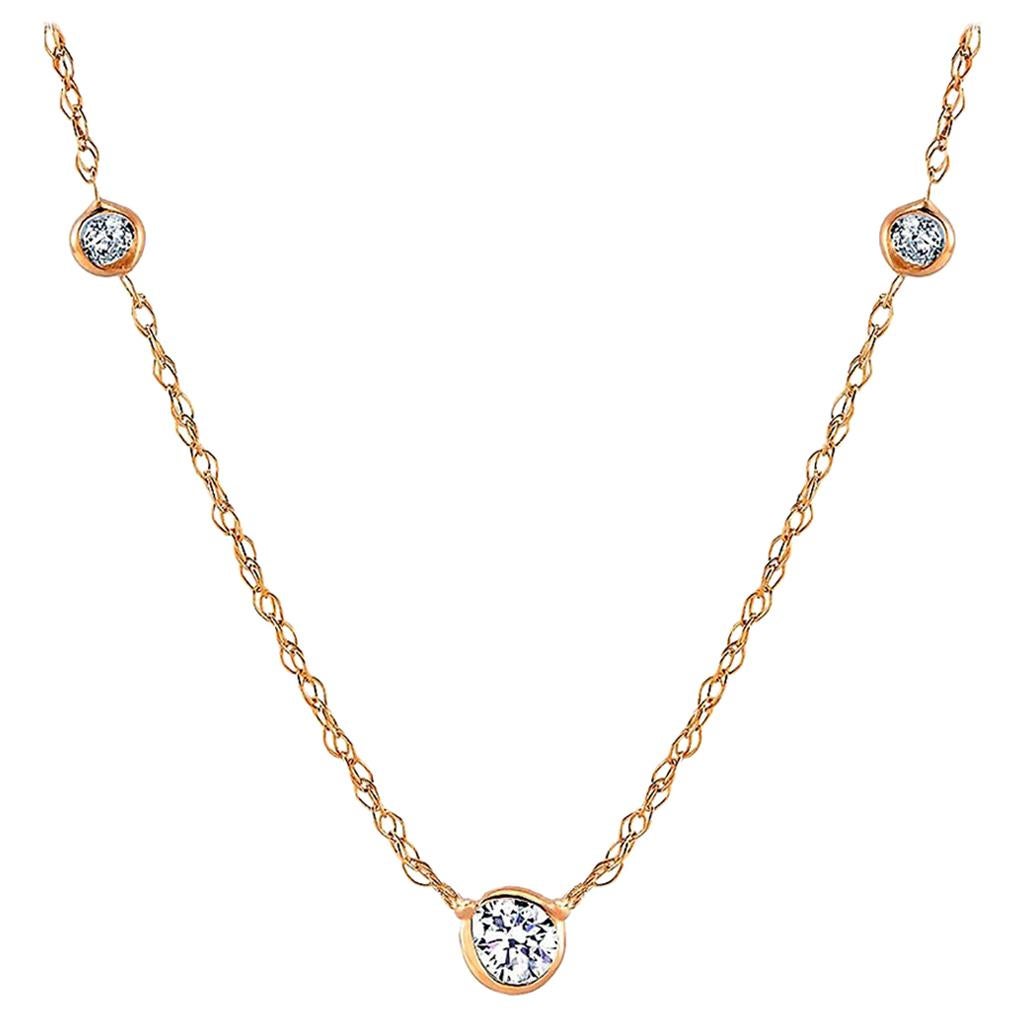 Yellow Gold Three-Diamond Weighing Point 55 Carat Bezel Set Pendant Necklace
