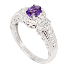 14 Karat White Gold 0.82 Carat Amethyst and Diamonds Halo Ring