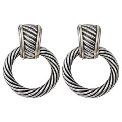 David Yurman 14 Karat Gold Sterling Silver Cable Drop Doorknocker Earrings