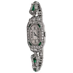 Used Platinum, Diamond and Emerald Wristwatch