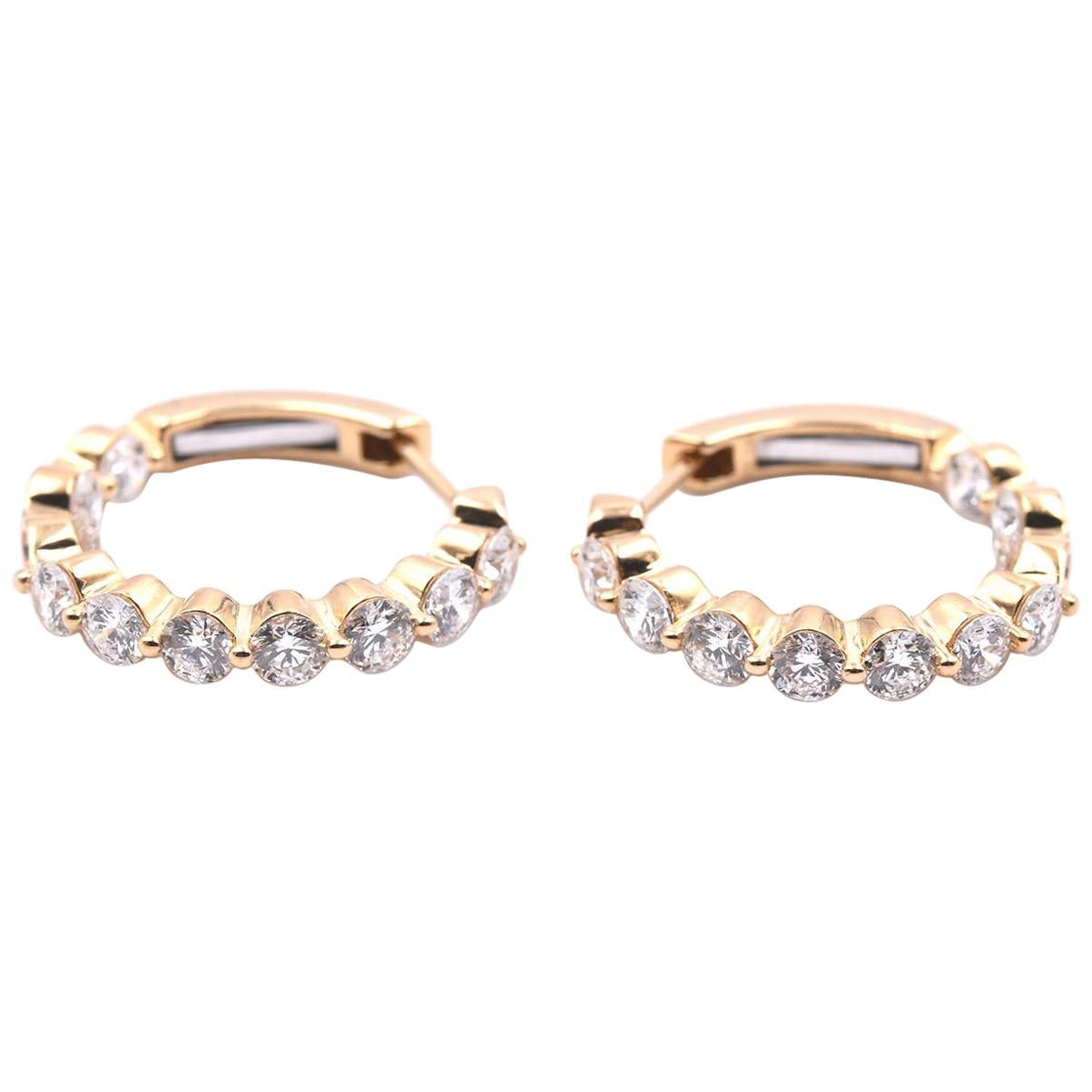 18 Karat Yellow Gold Diamond Inside-Out Hoop Earrings