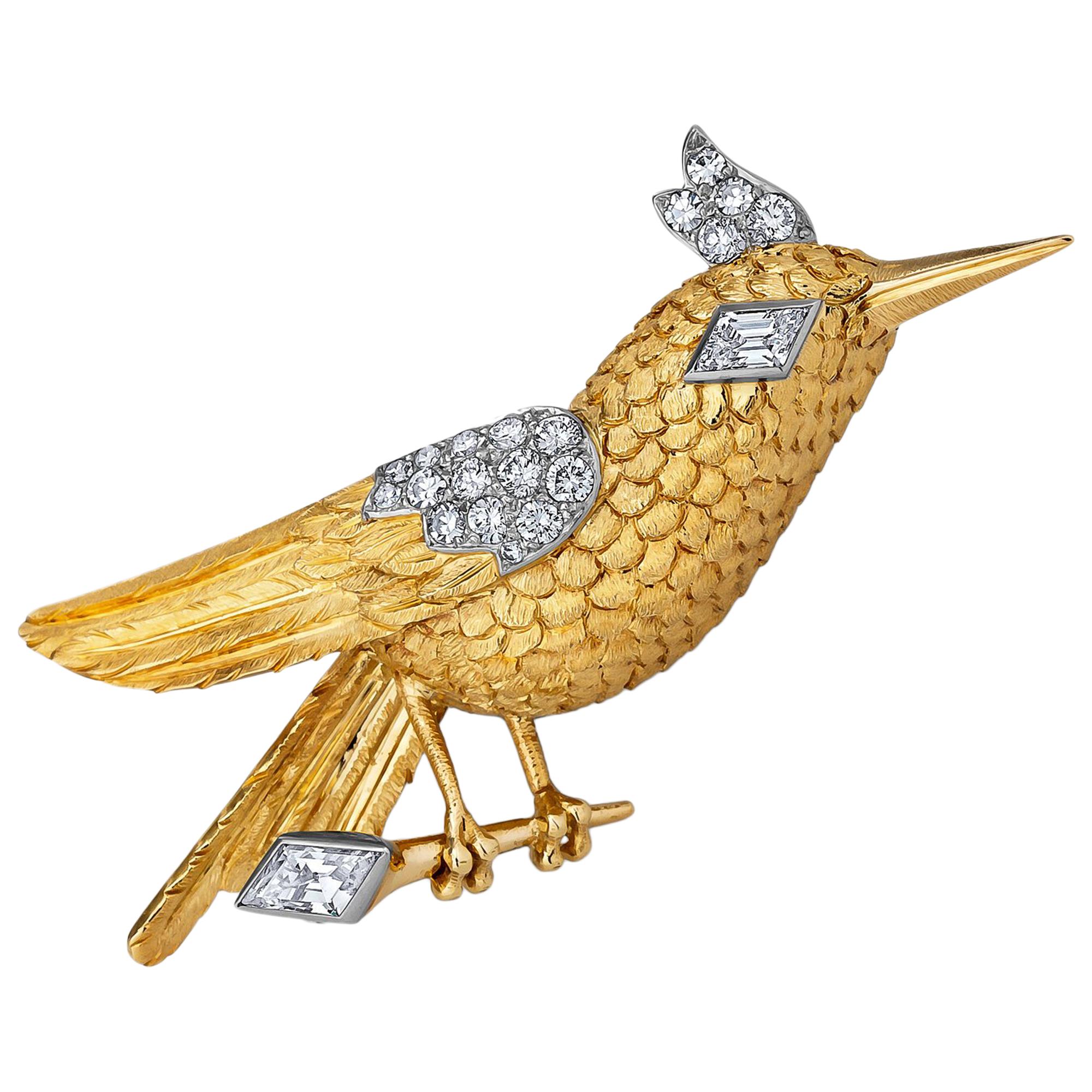 Cartier Paris Vintage Diamond Platinum Gold Hummingbird Brooch