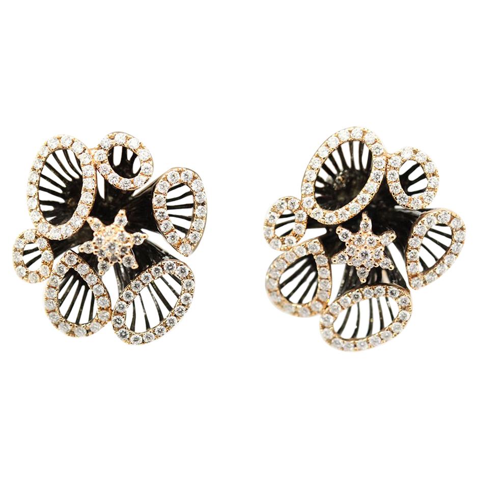 Morris & David 14 Karat Rose Gold 1.87 Carat Diamond Flower Earrings For Sale