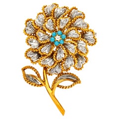 Flower Diamond Turquoise Brooch