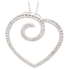 14 Karat White Gold 1.20 Carat Open Swirl Diamond Heart Necklace