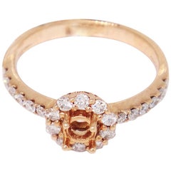 14 Karat Rose Gold 0.89 Carat Diamond Engagement Semi Mount Ring