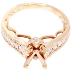 14 Karat Rose Gold 0.38 Carat Diamond Engagement Semi Mount Ring