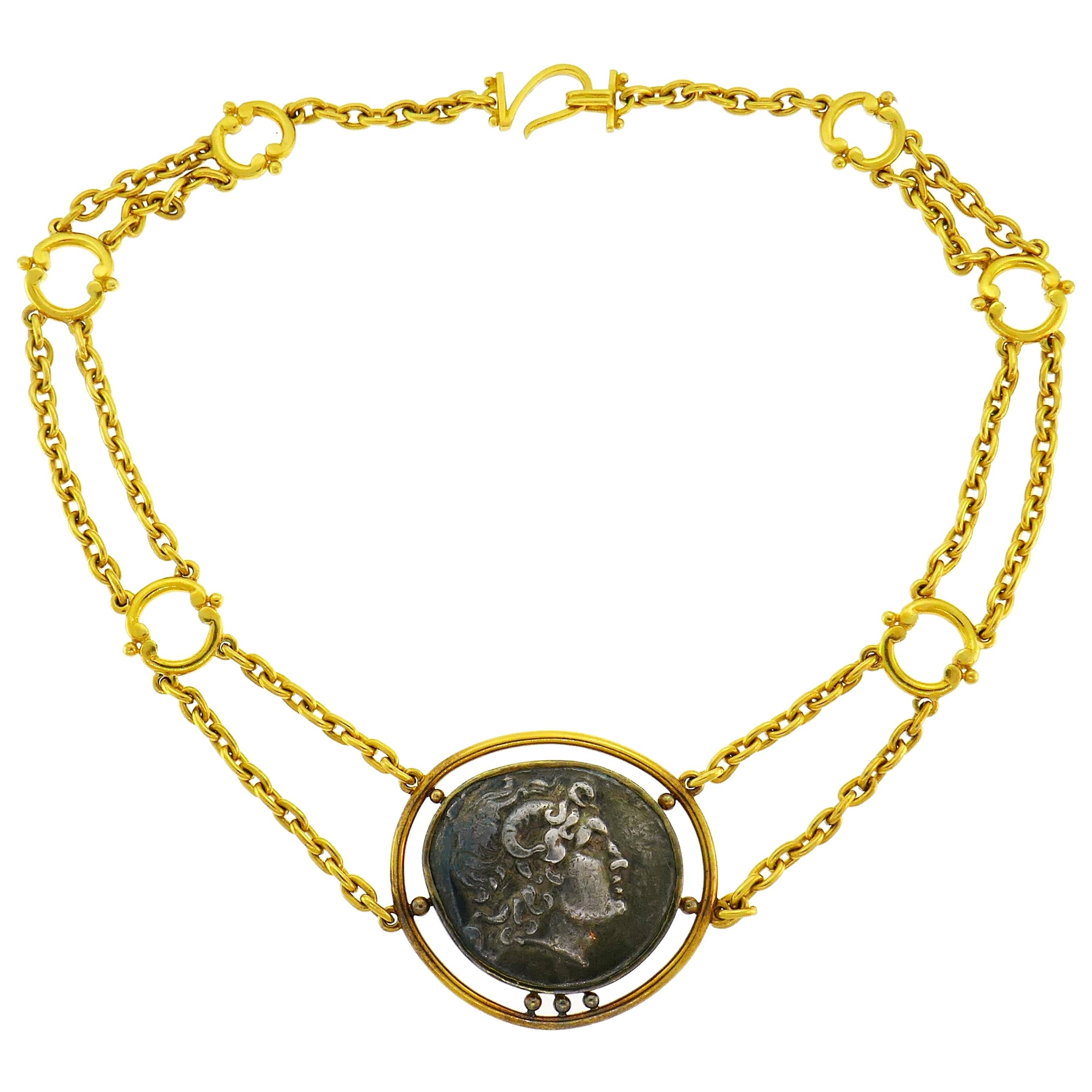 Yellow Gold Ancient Greek Coin Necklace, Helen Woodhull 1979