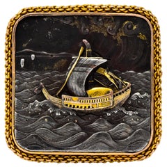 Antique Victorian  Shakudō Ocean Ship 14 Karat Gold Copper Ring