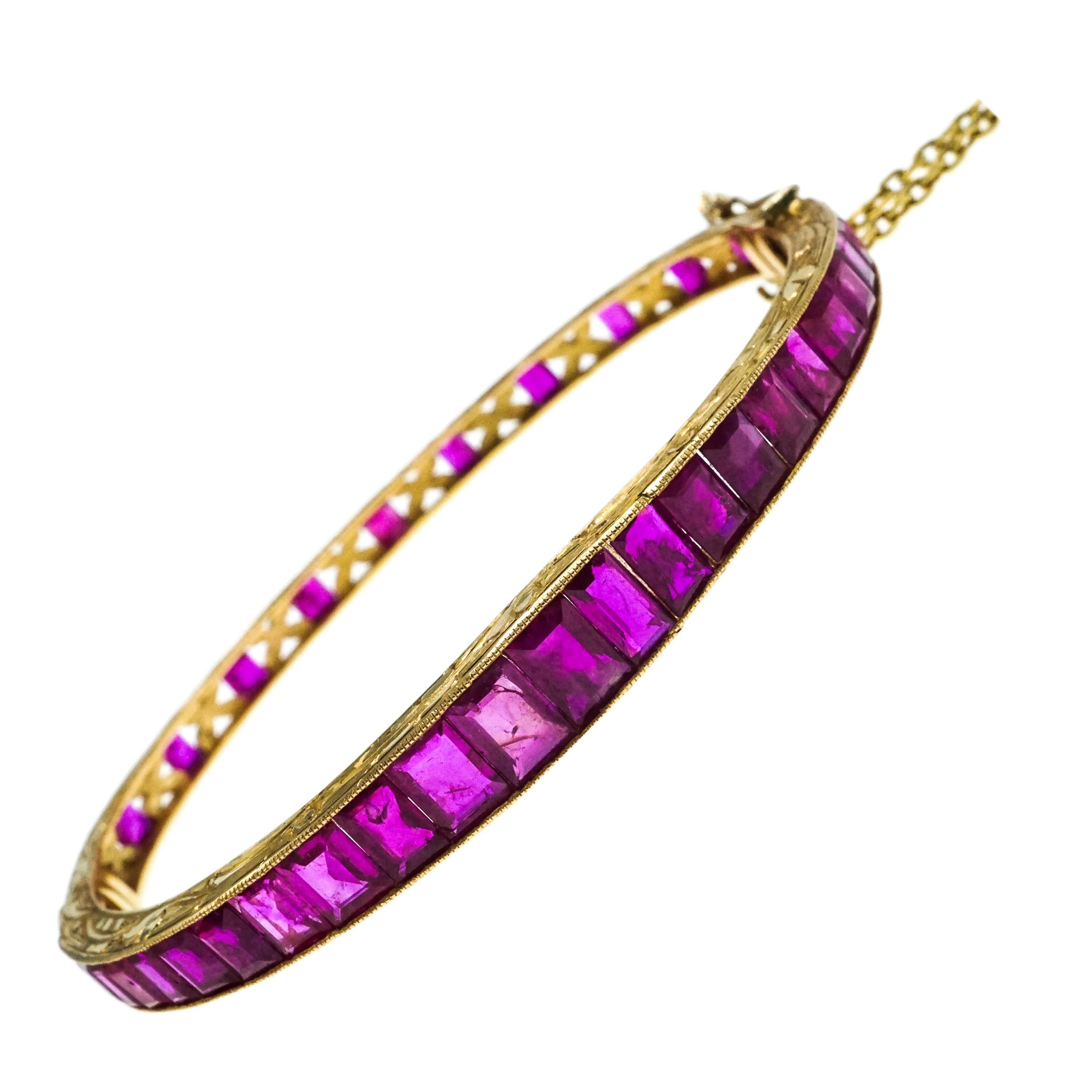 Gold and Ruby Bangle Bracelet For Sale
