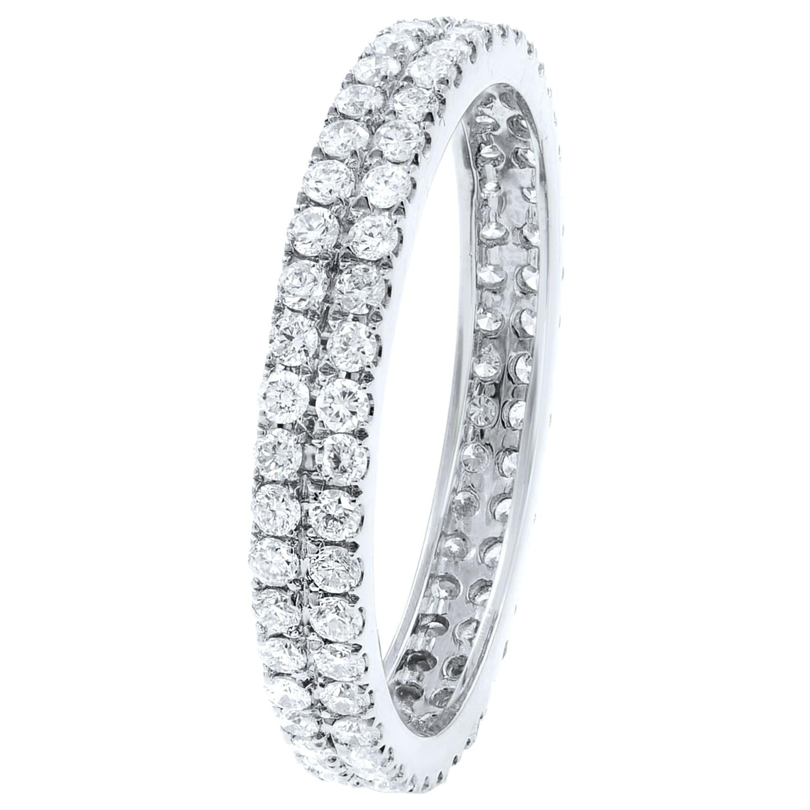 18K White Gold Double Row Scoop Micro Pave Round Diamond Eternity Band  0.61cts