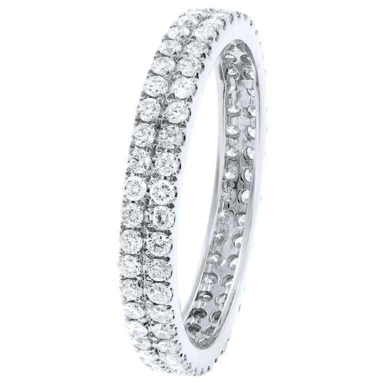 18k White Gold Double Row Scoop Micro Pave Round Diamond Eternity