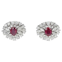 18 Karat Gold 1.10 Carat Burma Ruby and Diamond Earrings Stone Group Certified