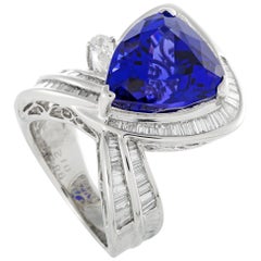 Vintage Pear and Tapered Baguette Diamonds and Trillion Tanzanite Platinum Ring