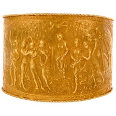 Vintage Roman Filigree 18 Karat Yellow Gold Cuff Bangle Bracelet