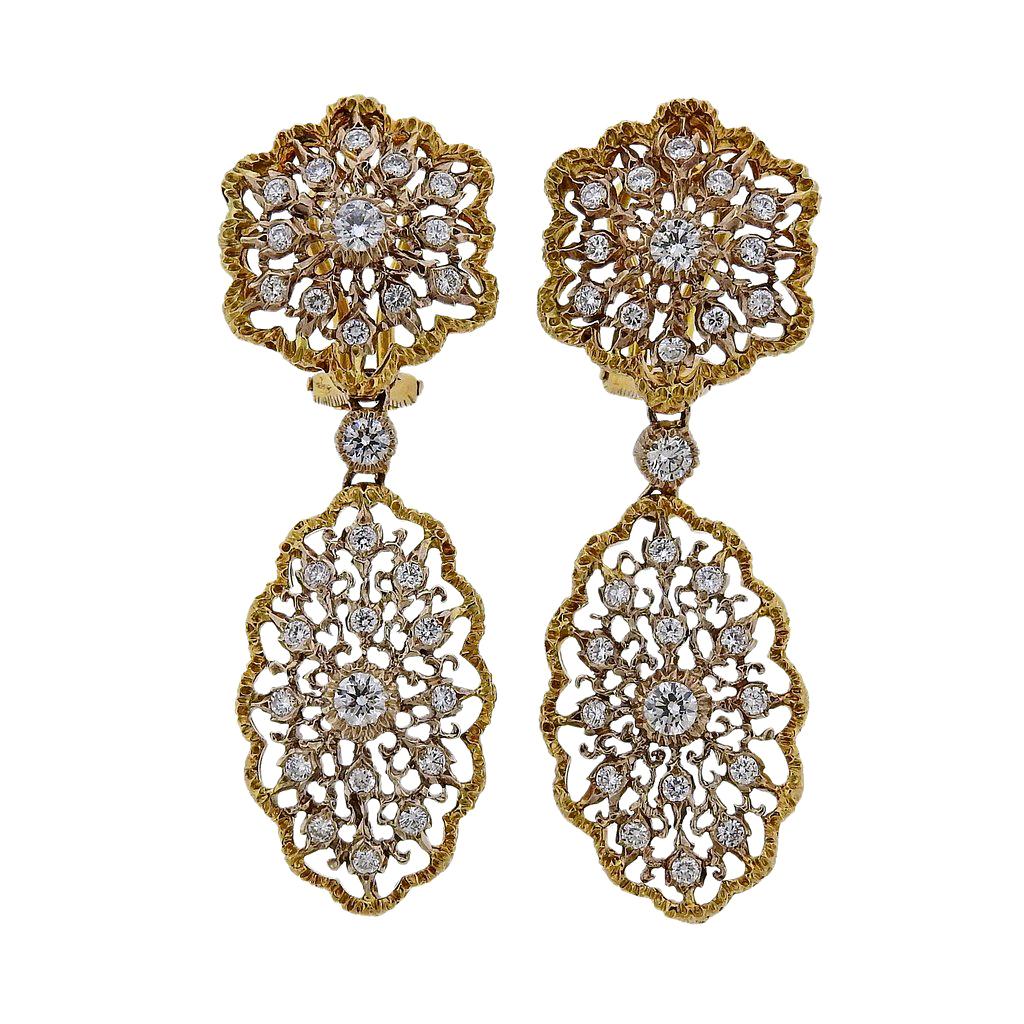 Mario Buccellati Diamond Gold Lace Drop Earrings