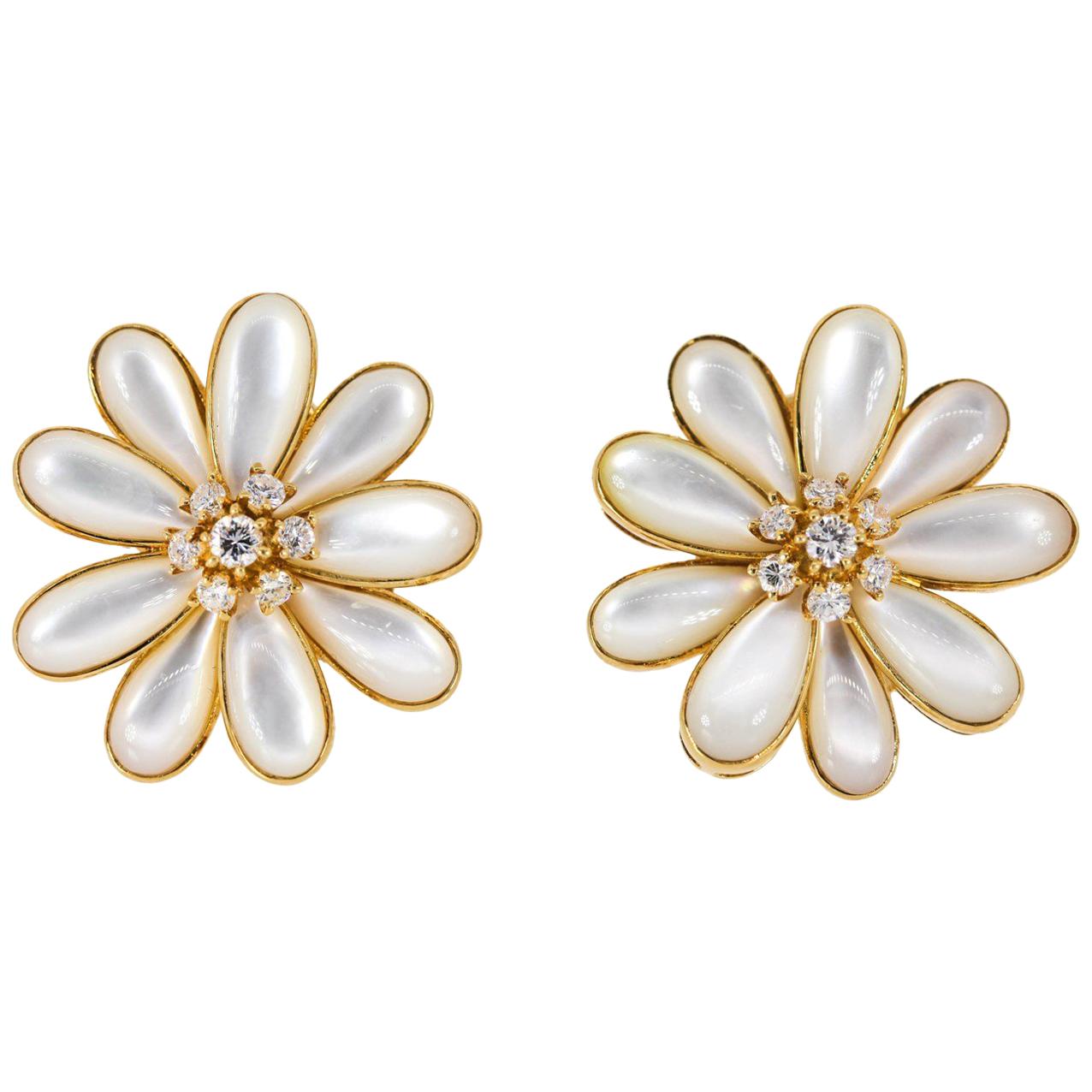 Mother of Pearl Daisy Gold Earrings