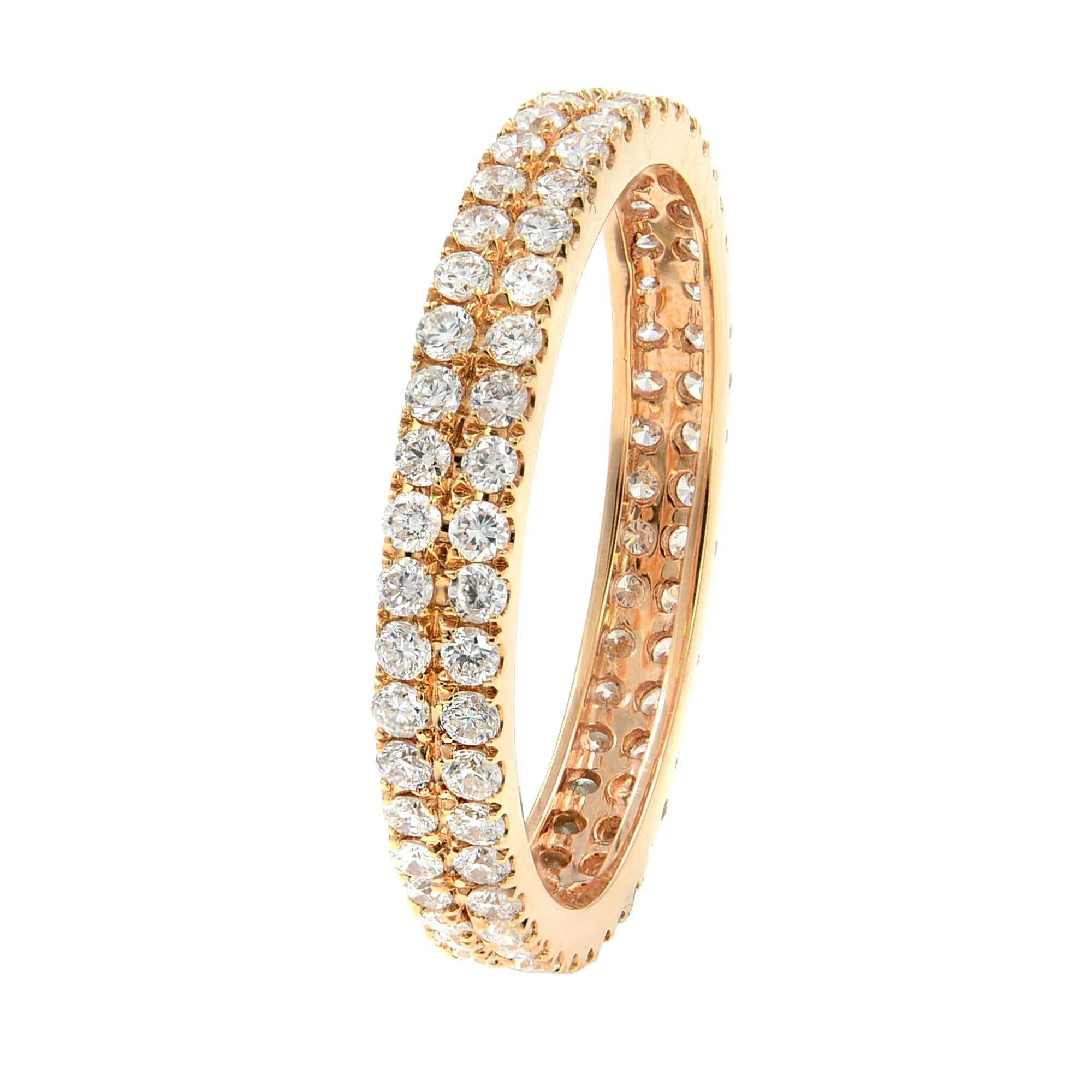 18K Rose Gold Double Row Scoop Micro Pave Round Diamond Eternity Band 0.61cts