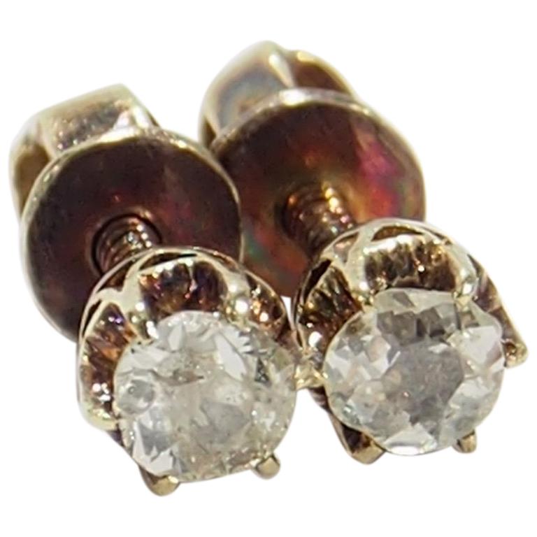 14 Karat Victorian Diamond Stud Earrings Yellow Gold