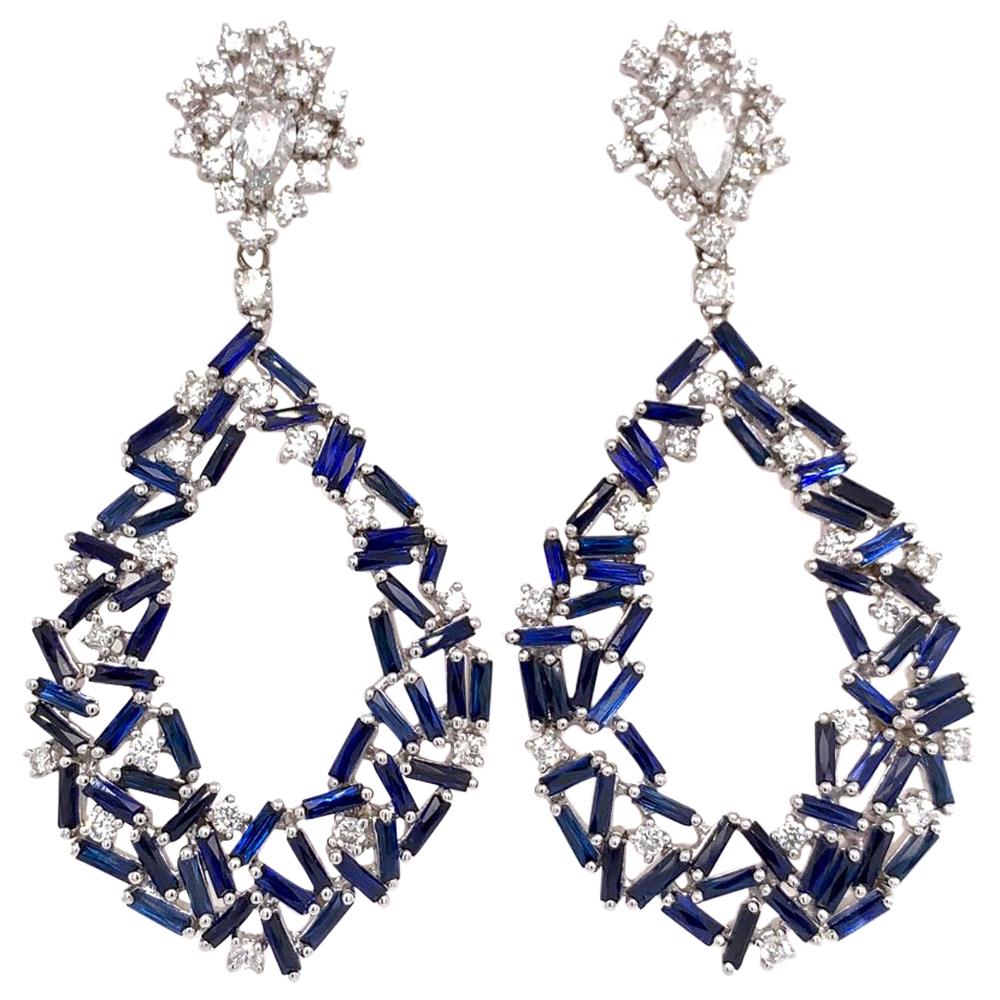 Contemporary Sapphire Diamond Drop Earrings at 1stDibs