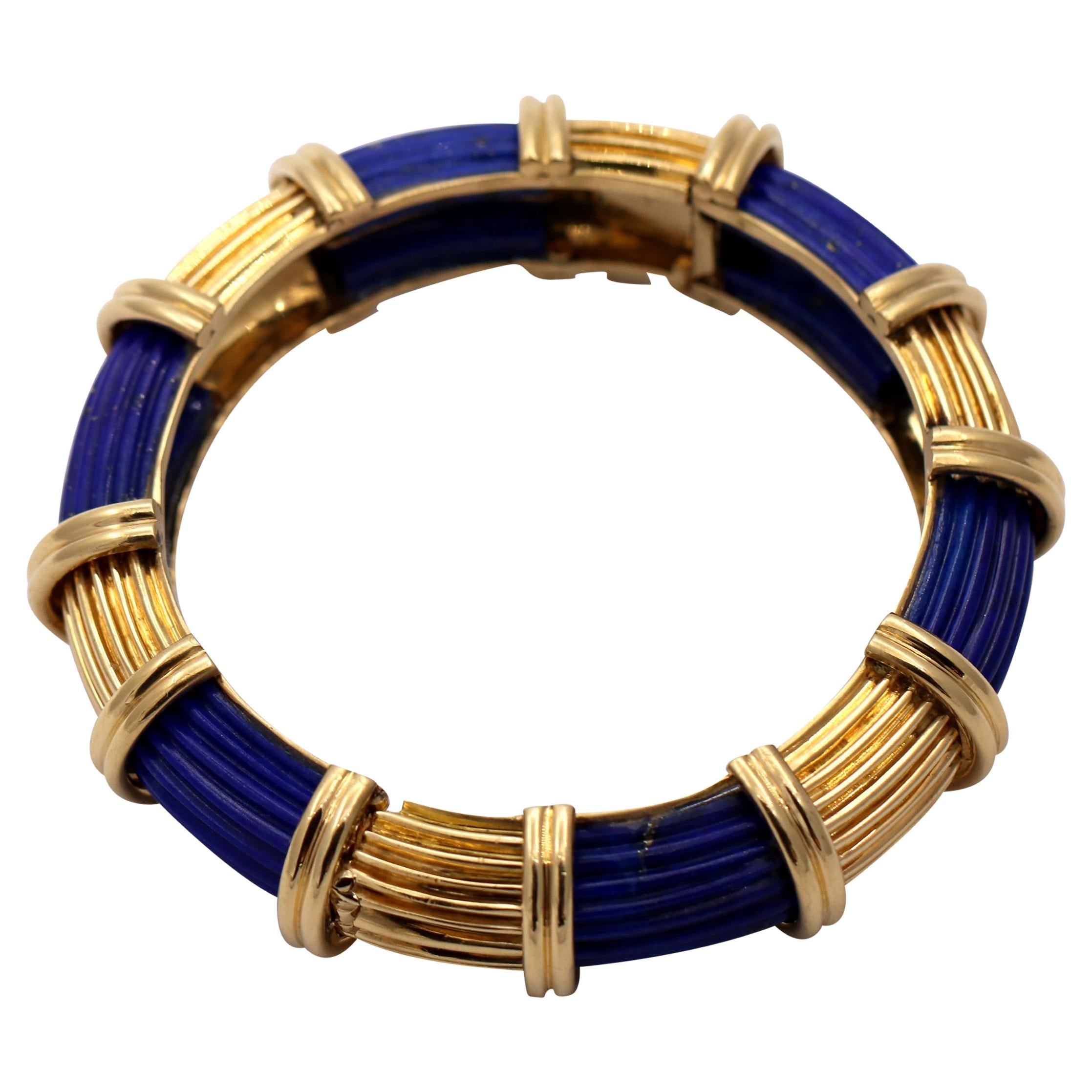 Fluted Gold and Lapis Lazuli Bracelet