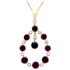 Antique Victorian 4.12 Carat Amethyst and Pearl Yellow Gold Pendant