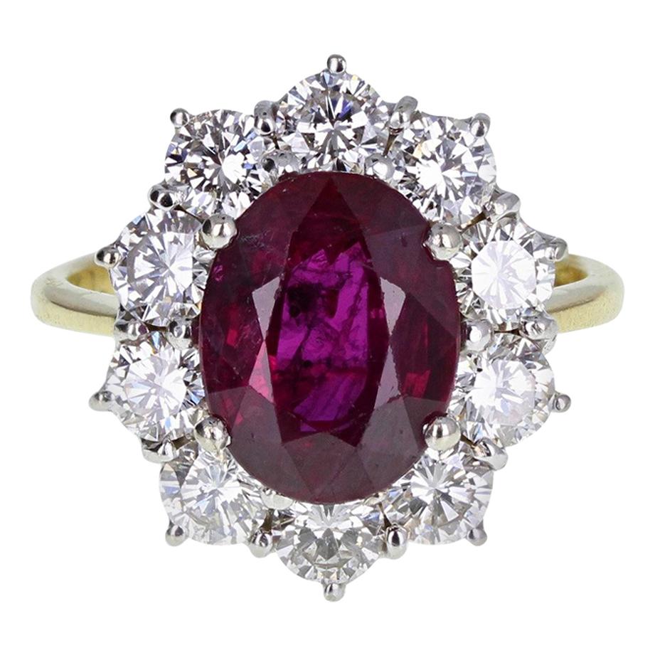 Vintage Oval Ruby Diamond Cluster Cocktail Ring