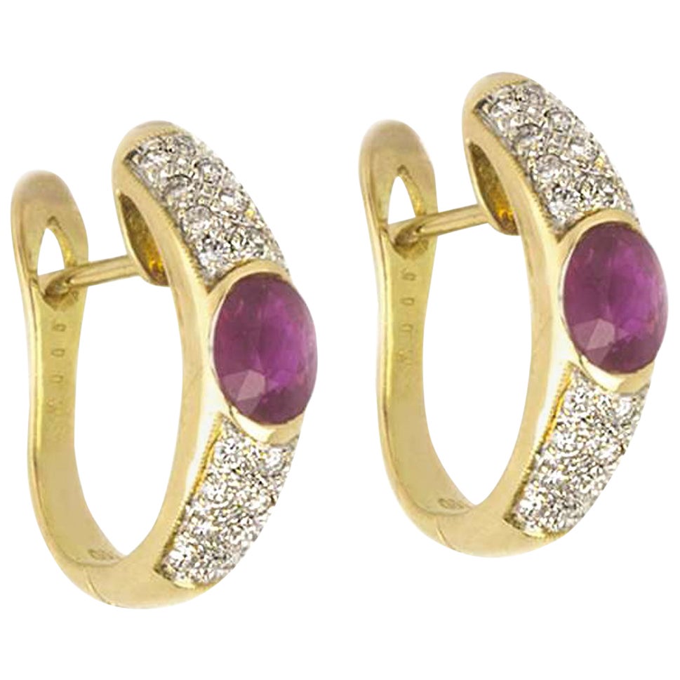 Large Ruby Diamond White Gold Hoops For Sale at 1stDibs
