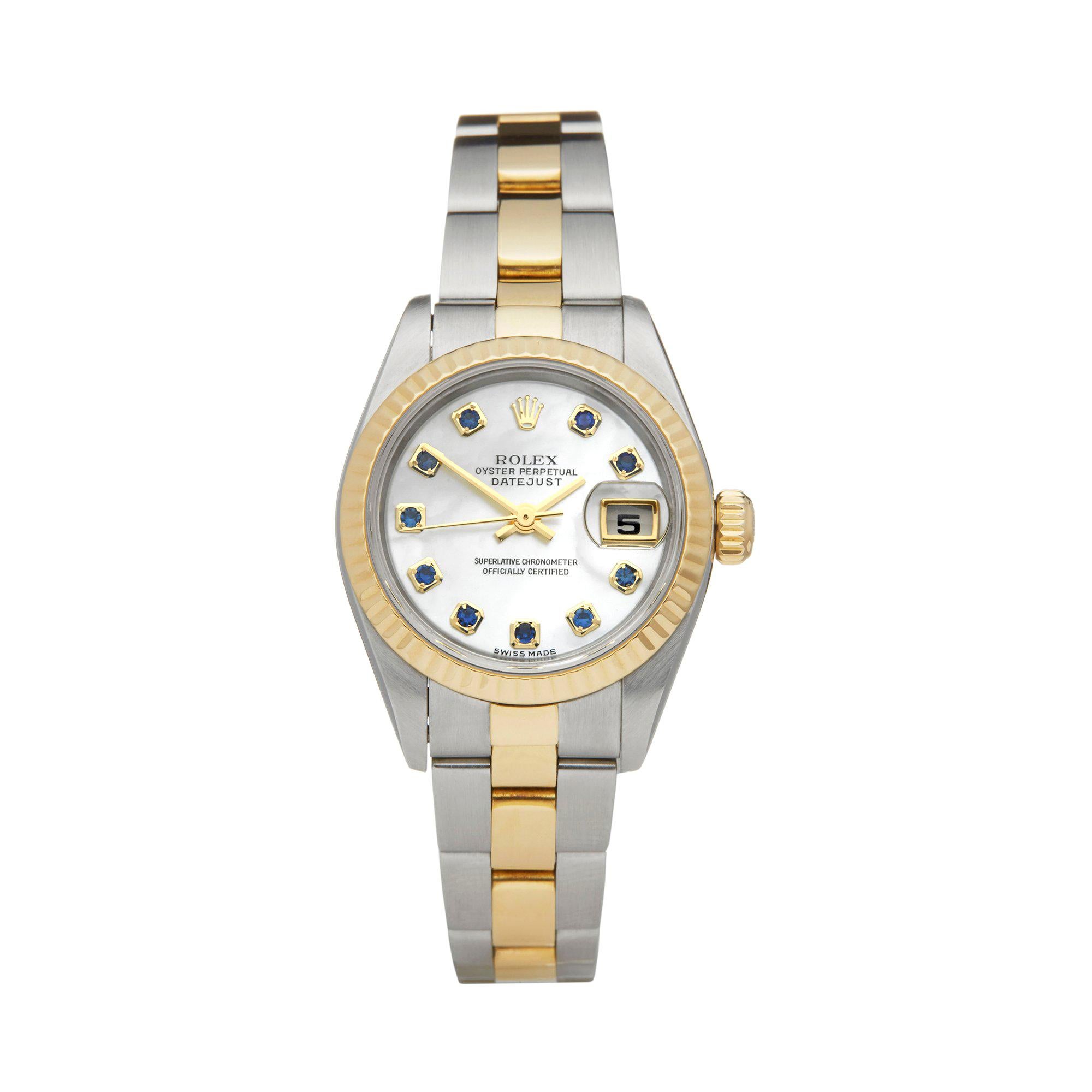 Rolex Datejust 26 Mother of Pearl Sapphire Dial Steel and Yellow Gold 79173 
